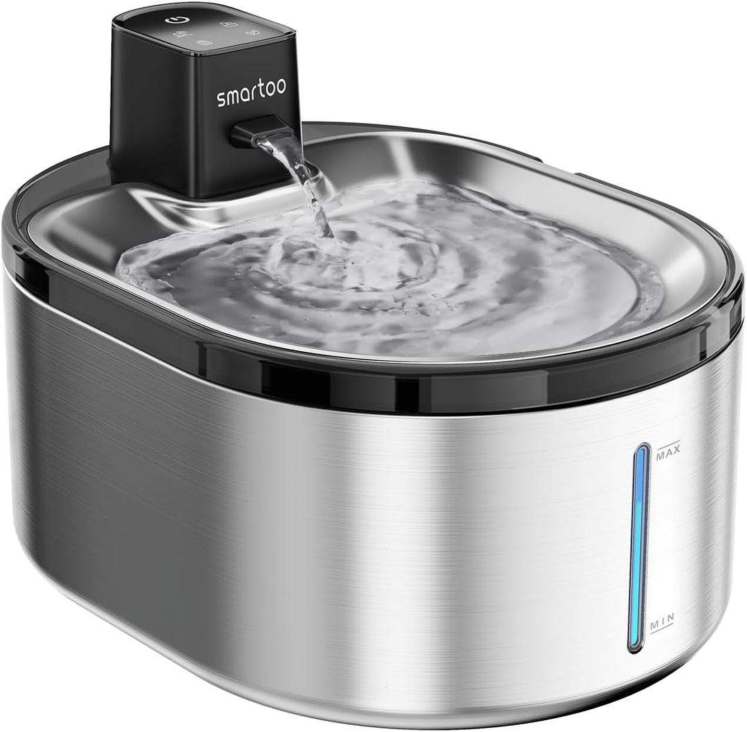 Smartoo Wireless Cat Water Fountain Stainless Steel, 152oz/4.5L Cat Fountain Battery Operated, Cordless Pet Water Fountain for Cats & Dogs with Motion Sensor, Ultra Quiet Pump, Multi-Filtration