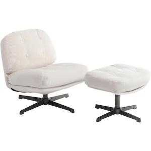 HollyHOME Modern 360Swivel Accent Chair with Ottoman, Upholstered Comfy Reading Chair and Footstool, Fabric Lazy Chair with Soft Cushion, Lounge Sofa Chair for Living Room, Bedroom, Beige