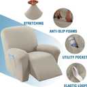 H.VERSAILTEX Fleece Recliner Chair Covers 1-Piece Upgraded Stretch Soft Reclining Couch Covers for 1 Cushion Reclining Sofa Slipcovers Anti Slip Furniture Covers Form Fit Customized, Oatmeal