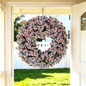 Patriotic Memorial Day Wreath, 4th of July 250th Anniversary Front Door Wreath, Red White Blue Faux Silk Flower Wreath, All-Weather Greenery Wall Porch Decor for Veterans Day Flag Day Independence Day