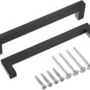 uxcell 15 Pack Square Bar Drawer Handles, 6 1/4 Inch Hole Center Modern Drawer Pulls Kitchen Cabinets Pull Stainless Steel Slim Cupboard Pulls, Matte Black