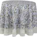 ATOSII Clover Blue 100% Cotton Round Boho Fall Tablecloth, Handblock Floral Table Cloth Linen for Kitchen Dining I Parties Weddings Outdoors Christmas Thanksgiving I 90" Inches Round I 6-8 Seater