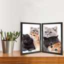 5x7 Picture Frame Double Hinged Black Metal Thin Edge Frame with High Definition Glass Front Folding Frames Stand Vertically on Tabletop, Black, 5x7 Double Metal