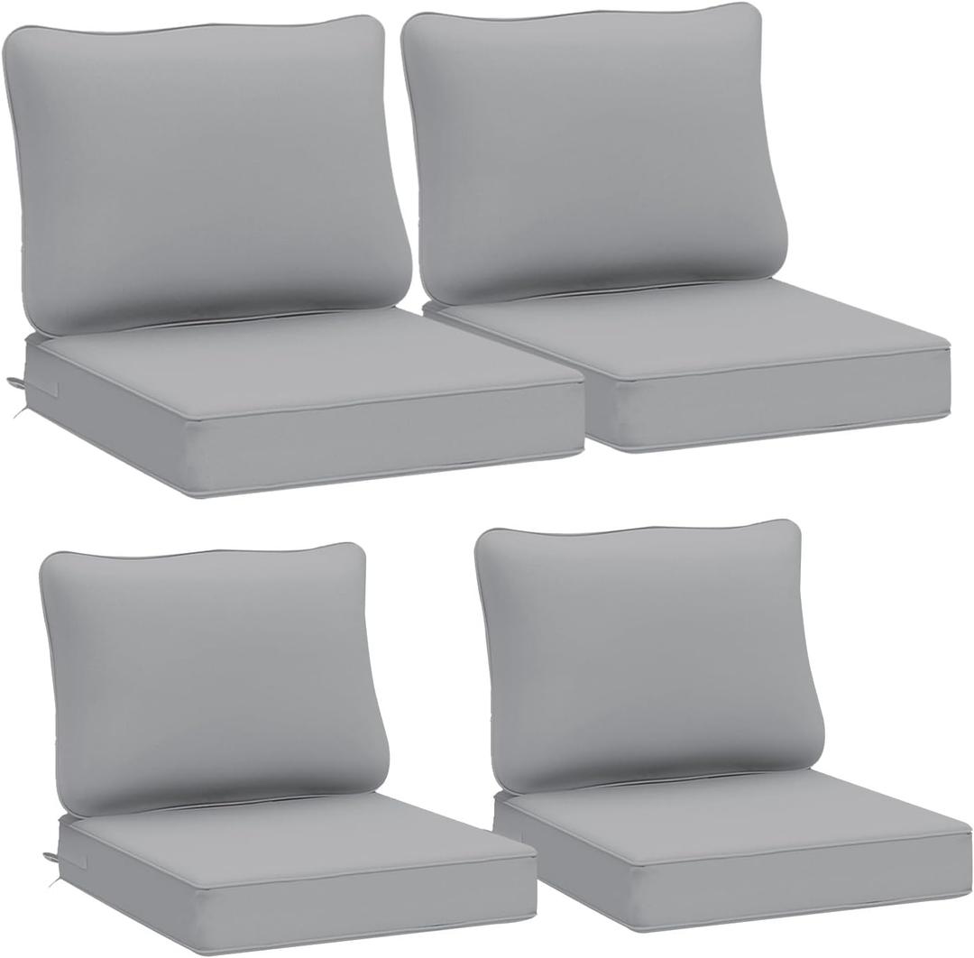 AAAAAcessories Outdoor Deep Seat Cushions, Waterproof, Fade-Resistant Patio Furniture Replacement Cushions, 24" x 24" x 5", Set of 4, Gray (24x24-19'' Mid Back-4 Count)