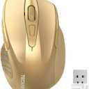 TECKNET Wireless Mouse, 2.4G Ergonomic Optical Mouse, Computer Mouse for Laptop, PC, Computer, Chromebook, Notebook, 6 Buttons, 24 Months Battery Life, 2600 DPI, 5 Adjustment Levels - Gold