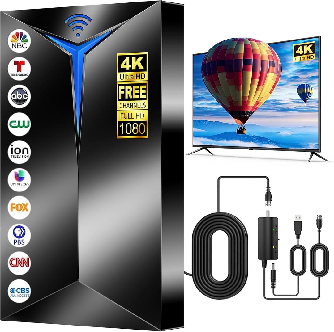 2026 Premium TV Antenna Indoor/Outdoor, 3200+ Miles Long Range for Local Channels, HDTV Antenna for Smart TV - Supports 8K 4K 1080P HD, Clear Reception, Easy Setup with 26ft Cable