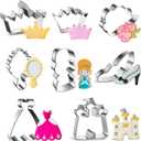 8 Pieces Princess Cookie Cutter Set, Crown, Dress, Rose, Mirror, Princess, High Heel, Castle Shapes Biscuit Molds Stainless Steel Fondant Cutters for Girls Princess Fairy Party Baking