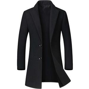 Men's Winter Coat Trench Overcoat Wool Blend Casual Single Breasted Mid-Long Pea Top Jacket (Medium, Black)