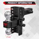 TYT Adjustable Truck Trailer Hitch for 2.5 inch Receiver, 6" Drop/Rise Tow Hitch with Dual Balls (2" & 2-5/16"), Includes Two Pin Locks & Hitch Tightener