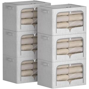 FHSQX 6 Pack Clothes Storage Bins,Light Grey,19.7x15.7x13 Inch
