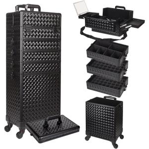 Rolling Makeup Train Case, 6 in 1, Professional Cosmetic Trolley