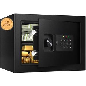 Tenamic Deluxe Safe Box Electronic Digital Lock Box, Keypad Small Security Box Cabinet Safes, Steel Alloy Office Hotel Home Mini Safe with 2 Passwords, 0.8 Cuft Black