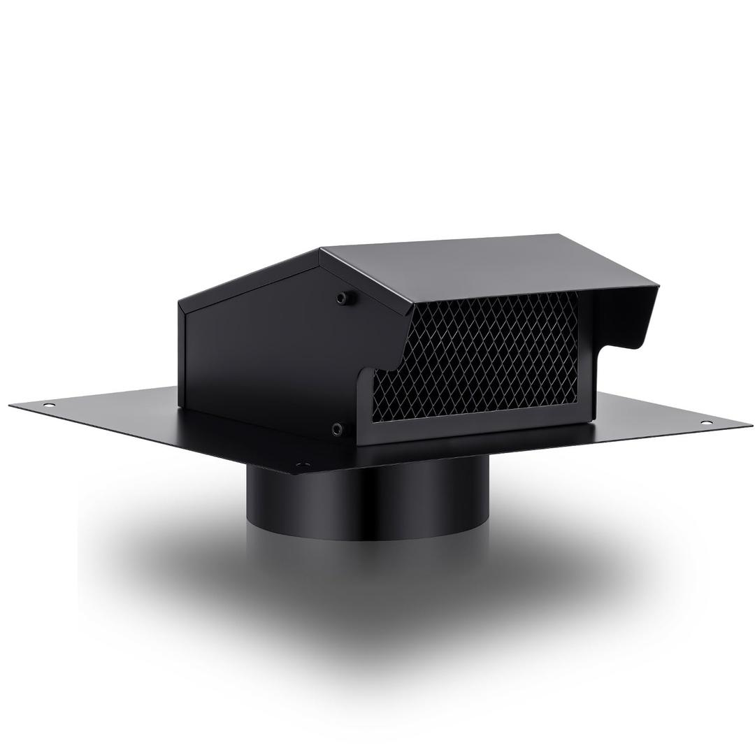 Rossesay Roof Vent Cap with Damper Removable Screen and Bottom Extension Kitchen Range Hood Steel Roof Bathroom Exhaust for Ventilation System, Black(4 Inch)
