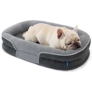 Bedsure Orthopedic Dog Bed Medium Size Dog - 360 Oval Bolster Medium Dogs Beds for Senior Dogs with Waterproof Washable Cover, Comfort Pet Sofa Couch with Ultra-Soft Fleece, Grey, 30"