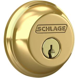 SCHLAGE B60N505 Deadbolt, Keyed 1 Side, Bright Brass