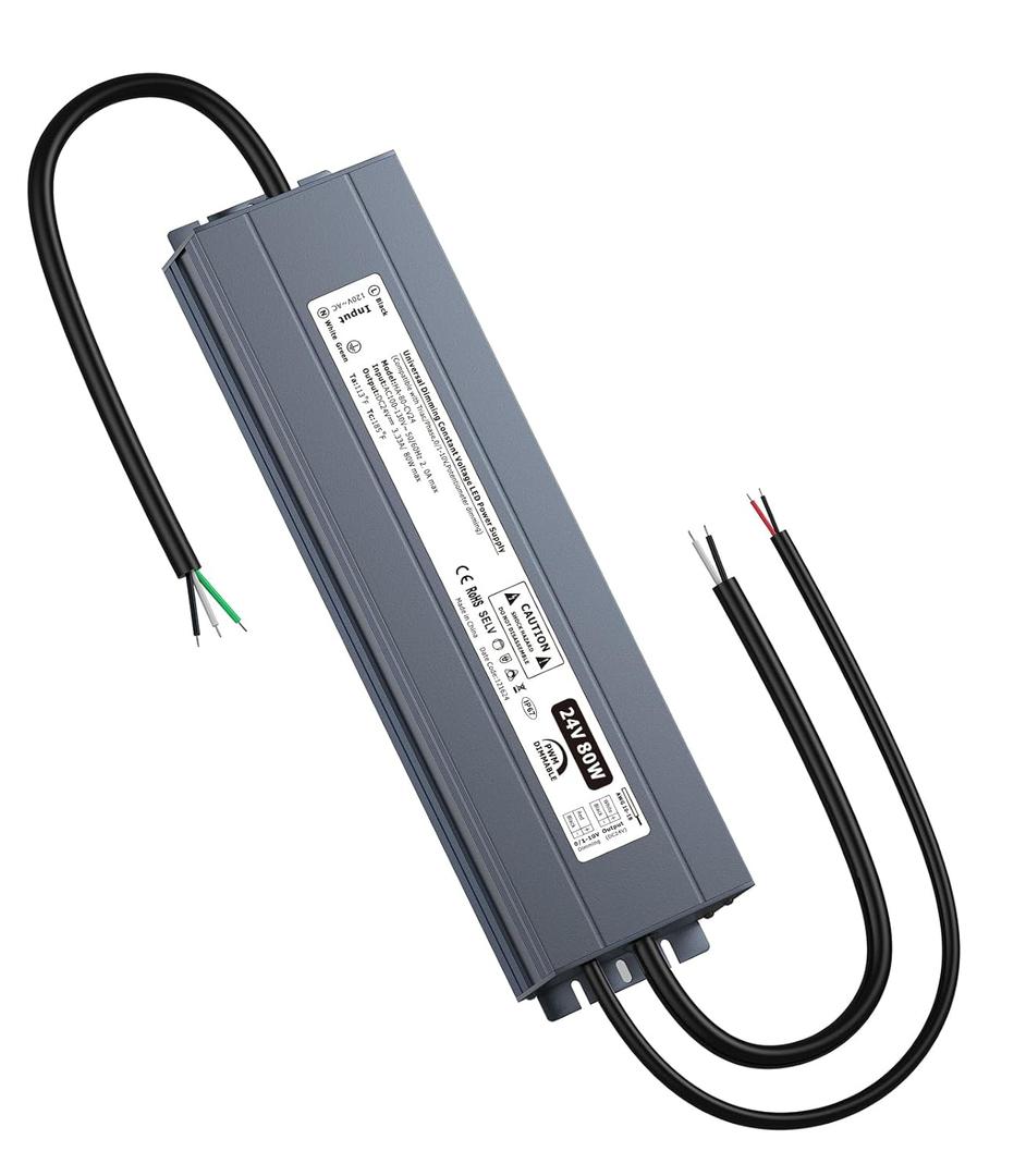 24V Dimmable LED Driver, 80W Triac LED Transformer Compatible with Lutron & Leviton Switches, Dimmable Led Power Supply Waterproof IP67 AC to DC Adapter for LED Lighting Smooth Flicker Free Dimming