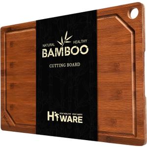 Hiware Wood Cutting Boards for Kitchen, Heavy Duty Bamboo Cutting Board with Juice Groove, Bamboo Chopping Board Set for Meat, Vegetables - 18" x 12" (Brown)