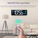 Abovsare 16.2 Inch Large Display Wall Clocks, LED Digital Clock with Remote Control for Living Room Decor, Automatic Brightness Dimmer Clock with Date Week Temperature (Blue)