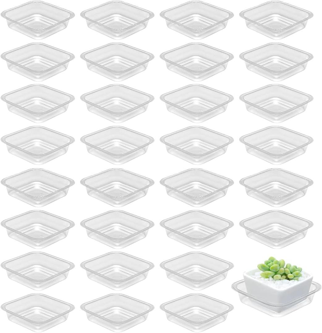 30 Pack Plant Saucers for Indoors 4 Inches Plant Trays for Pots Plastic Trays for Plants Square Plant Drip Trays for Potted Plants Flower Pot Saucers Clear Plant Plates to Catch Water, Bulk