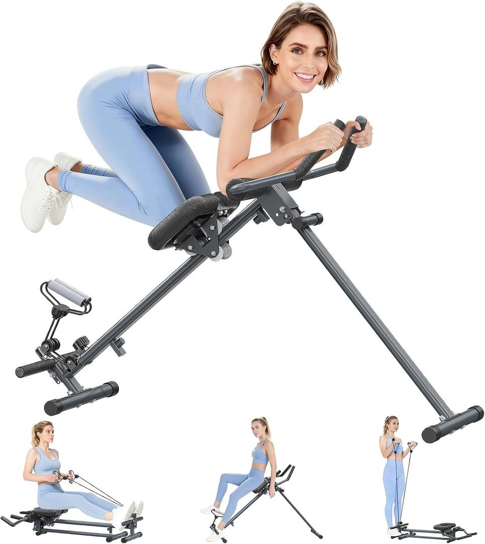 4-in-1 Rowing Machine, Ab Machine – Foldable Full Body Workout Equipment with Resistance Bands for Home Cardio, Strength, and Core Training – Black