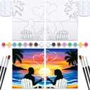 VOCHIC Sip and Paint Kit,Pre Drawn Canvas Couples Paint Party Kit Painting Art Set for Adults Date Night Sunset Beach Lovers 2 Pack (8 x 10 Inches)
