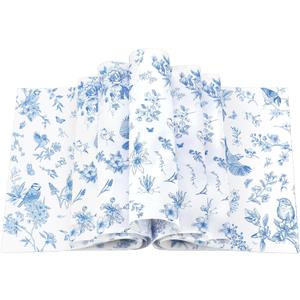 200 Pcs Floral Wax Paper Sheets for Food Chinoiserie Bird Deli Paper Waterproof Sandwich Wrapping Greaseproof Food Basket Liners for Picnic Party Kitchen Supplies, 9.8 x 8.7inch(Blue)