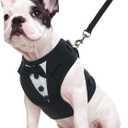 Kuoser Dog Tuxedo Harness, Adjustable Pet Harness No Pull for Small Medium Dogs, Doggie Wedding Suit with Bow Tie Party Costume (Black) XS