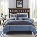 Madison Park Cozy Comforter Set Casual Modern Design - All Season Bedding, Matching Bed Skirt, Decorative Pillows, Collins, Suede Blue Grey King(104"x92") 7 Piece
