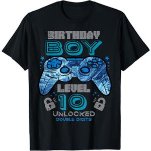 Birthday Boy Level 10 Unlocked Double Digits 10th Bday Party T-Shirt M