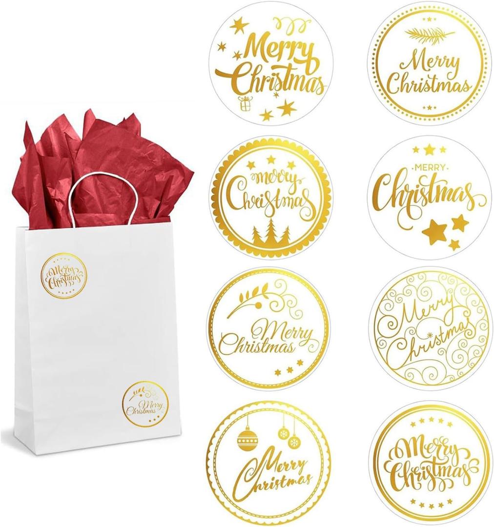 3 x 500Pcs Christmas Labels Stickers Gold Round Christmas Stickers 8 Design Self Adhesive Presents Cards Tag 1 inch Merry Christmas Envelope Seal Stickers Roll for Xmas Party Favor Supplies (Style 2)