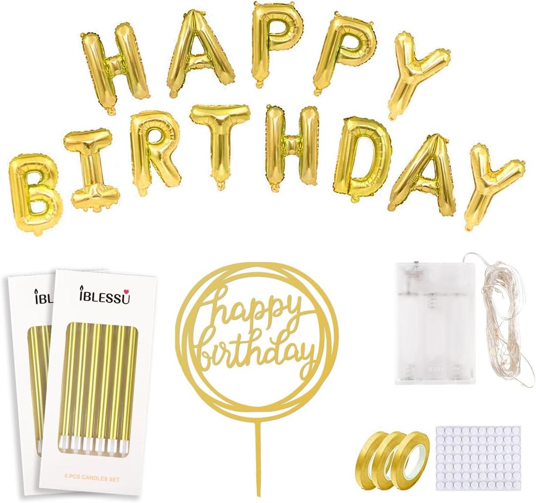 2 x 9-Pieces Gold Birthday Candles Set - Long Thin Birthday Candles, Cake Topper Decoration, Birthday Balloons, Cake Candles for Birthday Wedding Decorations Silver Birthday Candle