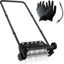Push Spike Aerator,18Inch Push Lawn Aerator with 4 Wheels,Heavy Duty Rolling Manual Yard Aerator Lawn Tool with 45inch Handle,Suitable for Lawn Garden Yard Grass Maintenance