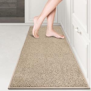PURRUGS Machine Washable Kitchen Rug 17" x 48", Non-Slip/Skid Kitchen Runner Rugs & Floor Mats, Super Absorbent Soft Area Rugs for Sink, Kitchen & Laundry, Rolled Packaging, Beige