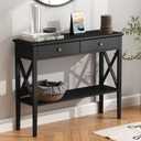 ChooChoo Console Table with Drawers, Narrow Wood Accent Sofa Table Entryway Table with Storage Shelf for Entryway, Front Hall, Hallway, Living Room, Black, 11.8"D x 39.4"W x 31.5"H