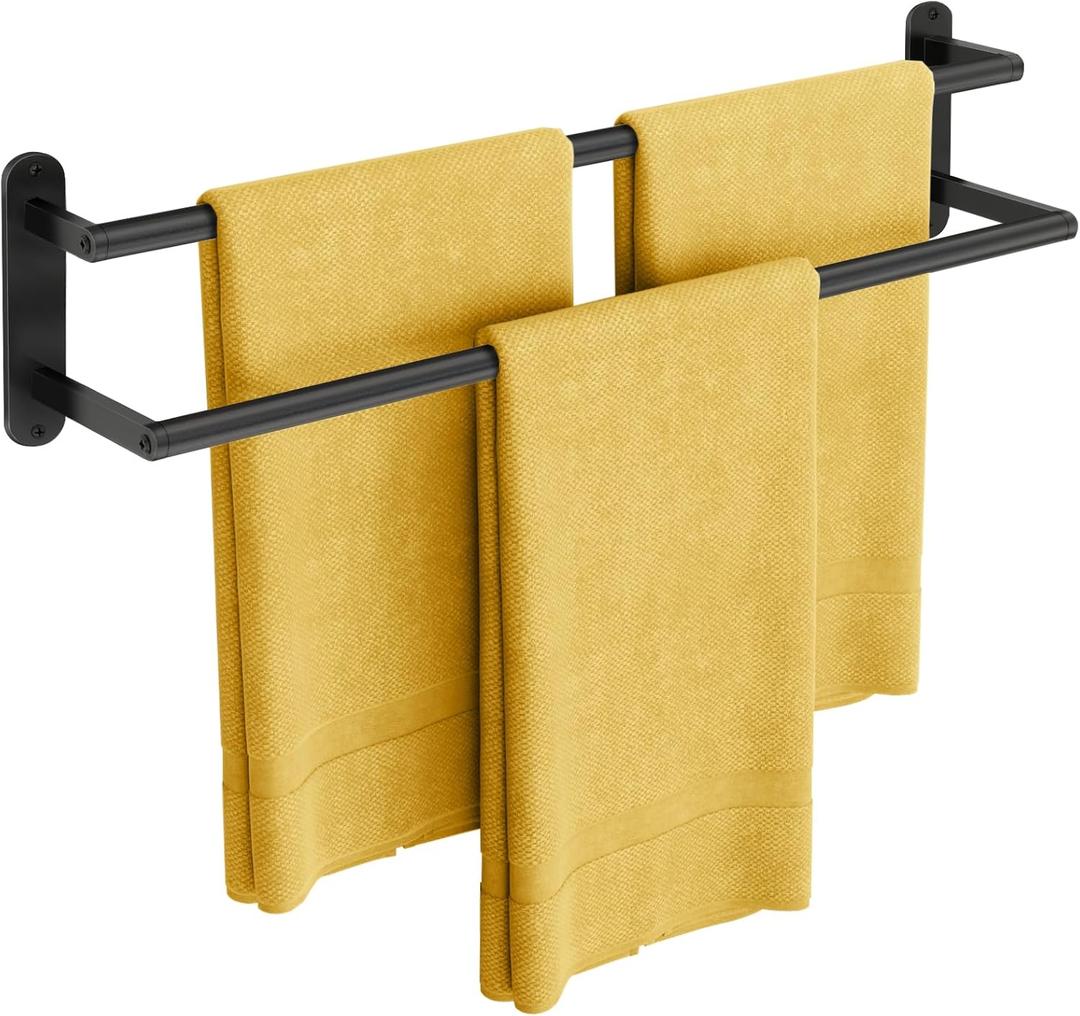 Towel Racks for Bathroom, Double Towel Bar 24Inch, Stainless Steel Bathroom Towel Holder, Double Towel Rod Wall Mounted Towel Hanger, Bathroom Towel Rack(Matte Black)