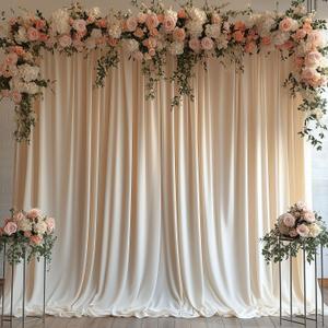 Champagne Backdrop Curtains for Wedding Parties, 10x10FT Wrinkle Free Photo Backdrop Curtains for Wedding Birthday Party Baby Shower, Fabric Drape with Rod Pockets 5ft x10ft, 2 Panels