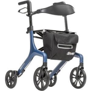 Drive Medical AeroWalk Ultra-Lite Rollator with Seat, Lightweight Adult Walkers with 4 Wheels, Folding Rolling Walker for Women, Men and Seniors, 15.2 Pounds, 23 Inch Seat Height, Tall,  Blue