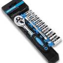 Egofine 12pcs 1/4 Inch Mini Ratchet Socket Wrench Set, Drive Socket Set with 10 Sockets (4-13mm) and 2 Way Quick Released Ratchet Handle and Extension Bar, Blue