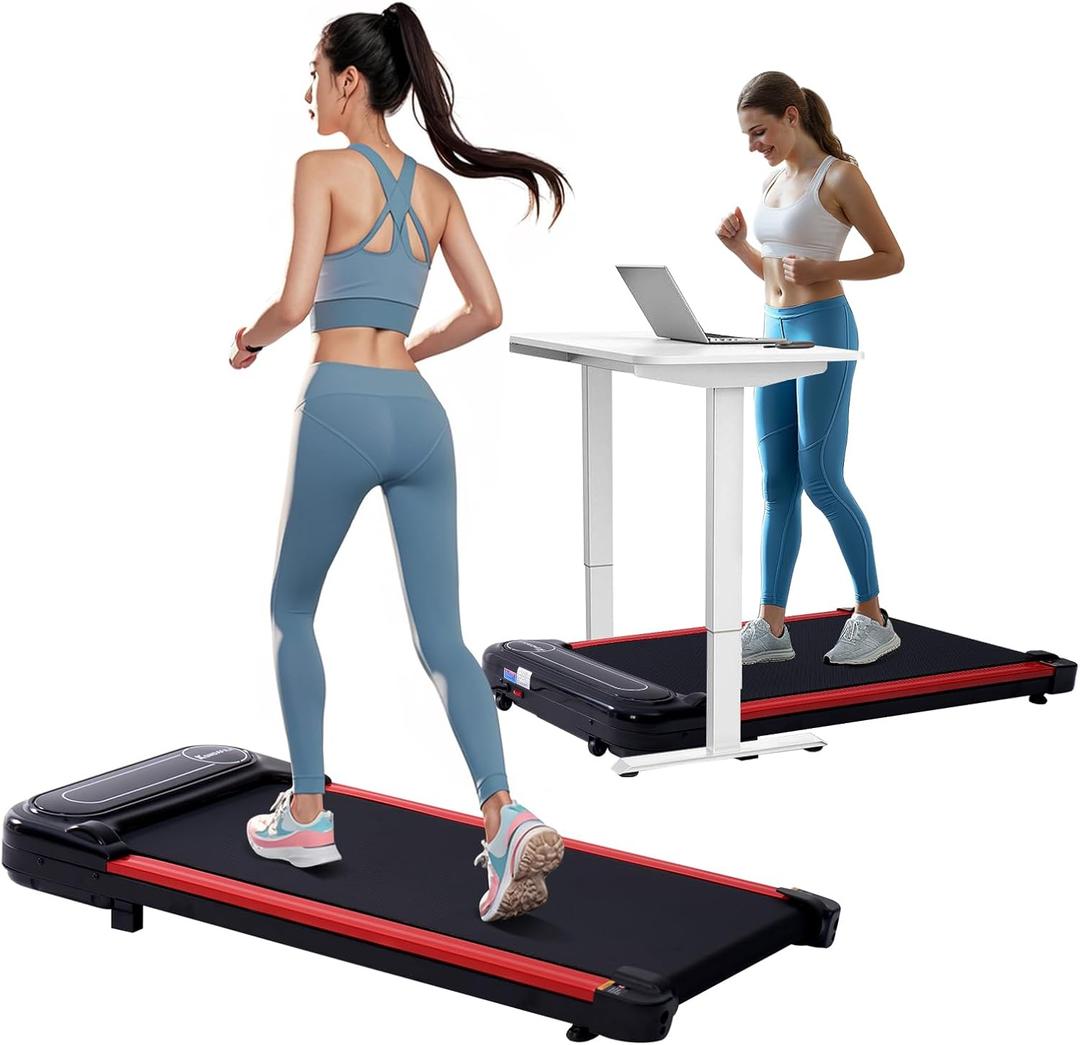 Under Desk Treadmill for Home Small, 2.5HP Portable Electric Treadmills for Small Space, Home Small Treadmill with Remote Control, Compact Walking Pad Treadmills, 220LBS Capacity (red)