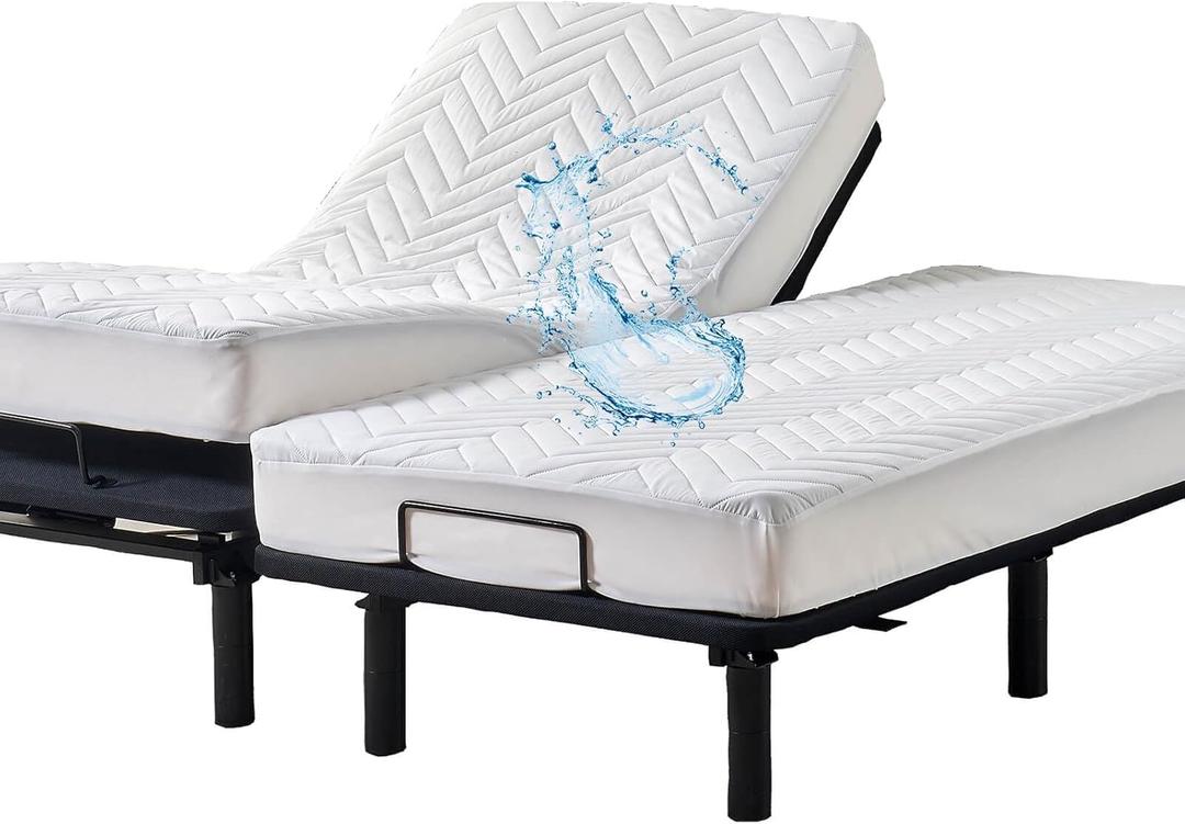 Waterproof Quilted Split California King Mattress Pad for Adjustable Bed 2 Cali Twin XL 36x84 Padded Protector Soft Fitted Sheet Style Matress Cover White