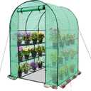 EAGLE PEAK 3-Tier Walk in Portable Greenhouse with 8 Wire Shelves, Indoor and Outdoor Garden House with Roll Up Zipper Door and Windows, Easy Set Up, 56.3"x56.3"x76.8", Clear/Green PE Cover