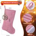 2 x 19.5 Inch Embossed Stripe Christmas Stocking,Personalized Xmas Stocking with Gold Wooden Initial Monogram,Fireplace Christmas Party Decoration and Xmas Gift(Pink,Letter I)