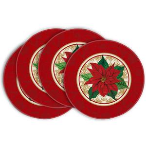 Artoid Mode Watercolor Poinsettia Red Christmas Round Placemats Set of 4, 15 Inch Winter Xmas Holiday Round Table Mats for Dining Decoration