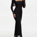 REORIA Long Sleeve Wedding Guest Maxi Dresses for Women Sheer Mesh Square Neck Ruched Bodycon Long Dress 2026 Spring Outfits (Black, L)