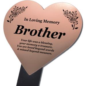 OriginDesigned Brother Heart Shaped Engraved Memorial Plaque Stake - Copper Acrylic Remembrance Plaque Stake - Outdoor, Grave Marker, Tribute, Plant Marker