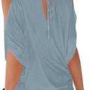 Miselon Women Cold Shoulder O-Neck Short Sleeve Loose Fit Summer Shirt Blouse Tops (Blue, S)