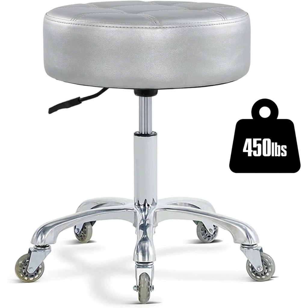 Rolling Stool with Wheels Adjustable Height, Roller Stool for Massage Medical Tattoo Spa Heavy Duty Swivel Desk (Super Thick Cushion, Black)