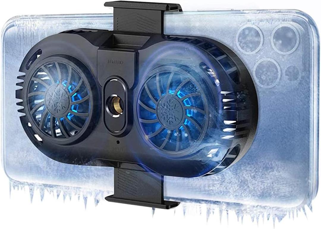 Neveika Phone Cooler, Cellphone Radiator with Dual Semi-Conductor Cooling Chip, Mobile Phones with a Width of 6 to 8 cm for Tiktok Live Streaming, Outdoor Vlog, Mobile Gaming. (Twin Turbo)