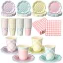Yungyan 108 Pcs 36 Guests Pastel Gingham Party Supplies 6 Inch Plaid Paper Plates and 9 oz Cups and Napkins Tableware Set for Birthday Bridal Shower BBQ Picnic Party Supplies Decoration