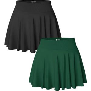OQQ Women 2 Piece Skirts 2 in 1 Flowy Basic Versatile Stretchy Flared Casual Mini Skirts (XX-Large, Black,darkgreen)